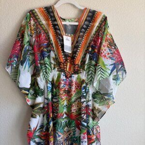 NWT Bon Voyage Multicolored Beach Cover Up One Sz Tropical Beach Vacation Resort